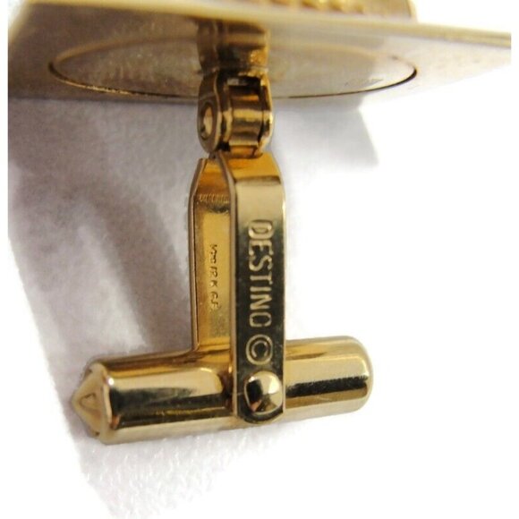 Vintage Destino Square Cufflinks 1/20 12K Gold Filled Green Oval Jade Center - Picture 8 of 12